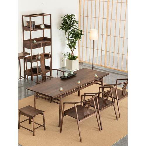 忘言新中式茶桌椅组合全实木北美黑胡桃木禅意茶台茶几茶室桌子