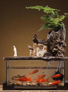 流水鱼缸摆件绿植景观造景水循环家居客厅玄关茶桌桌面装饰品礼品