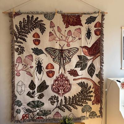 小众 美国文艺 botanical 外贸原单 植物图鉴 蝴蝶毯子 挂毯