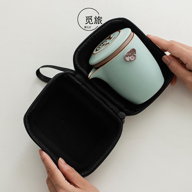 汝窑快客杯一壶三杯户外露营茶具套装喝茶装备陶瓷便携式旅行茶杯