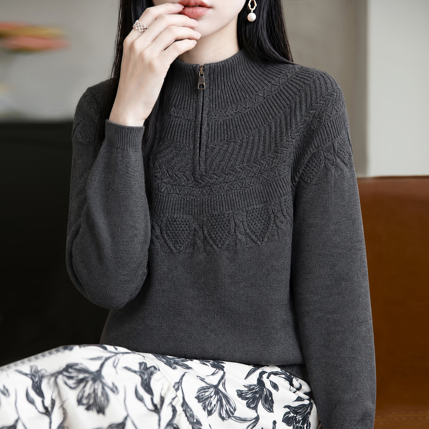 2026新款提花高领秋季大码针织打底衫女洋气中老年女装上衣毛衣