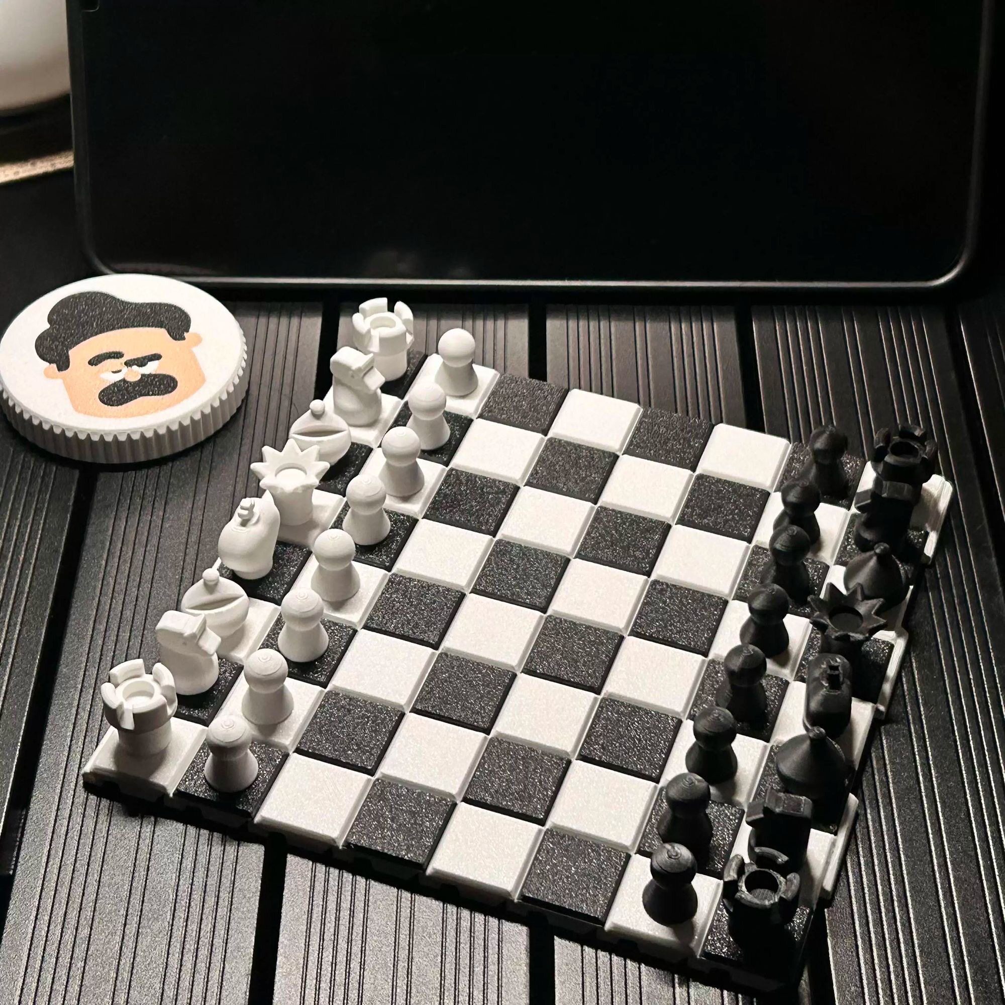 3D打印多邻国国际象棋便携折叠棋盘创意桌面益智玩具随身收纳棋