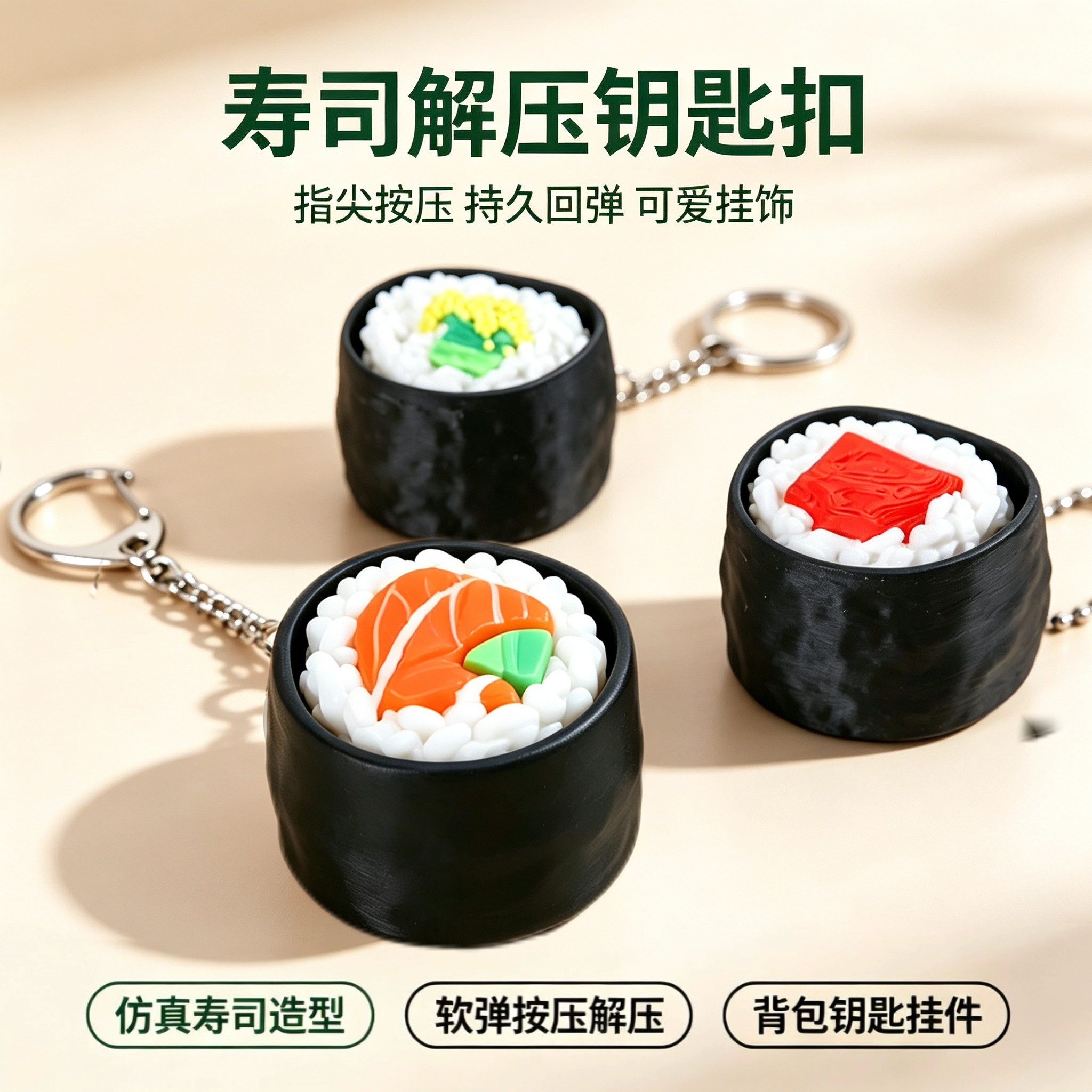 3D打印寿司造型指尖按键钥匙扣