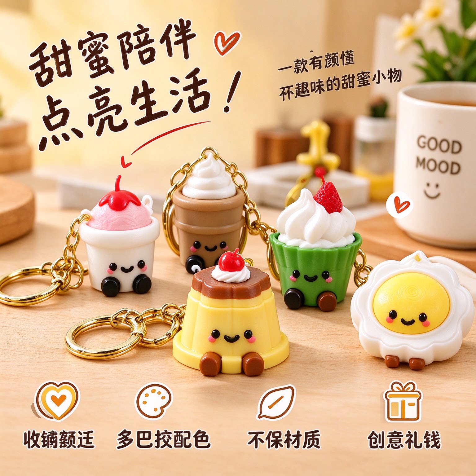新品3D打印甜品解压点击器仿真蛋糕钥匙扣可爱按压创意挂件礼物