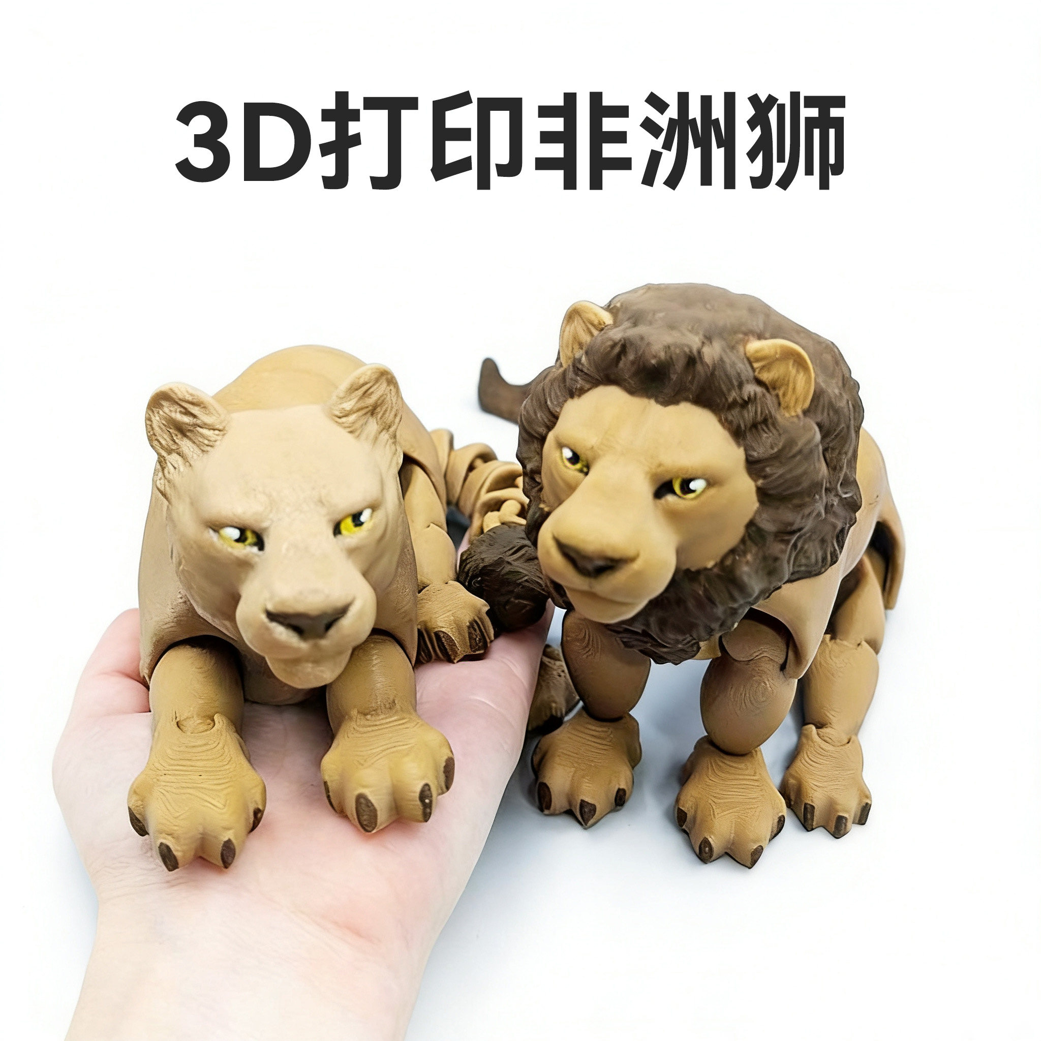 新款3D打印猫科仿真狮子创意礼物动物园摆地摊收藏品科普模型摆件