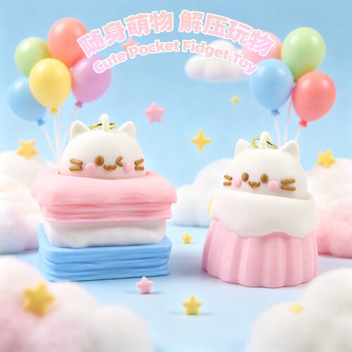 创意3D打印猫咪蛋糕点击器按键解压神器钥匙扣萌宠挂件生日礼品