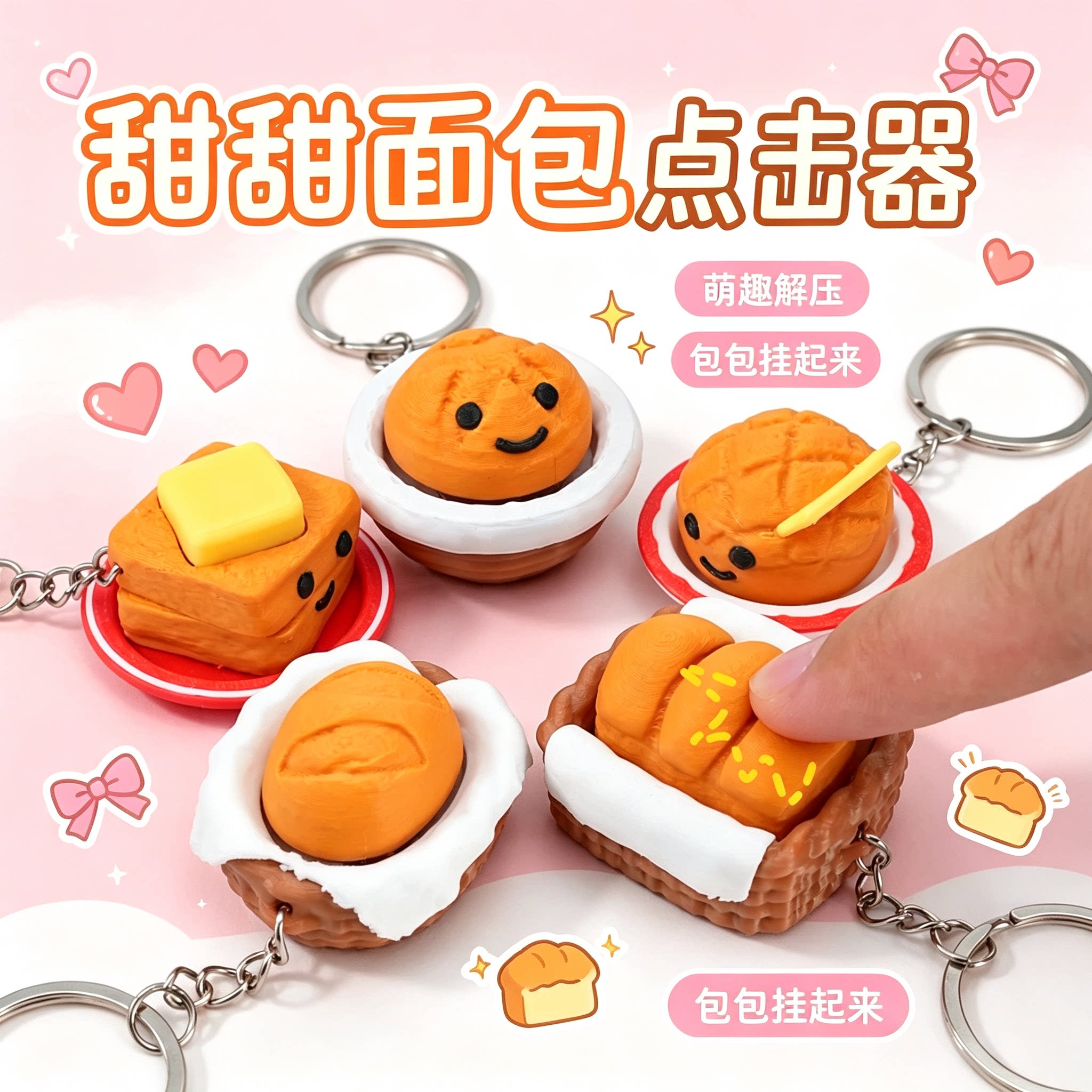 3D打印仿真面包按键解压钥匙扣