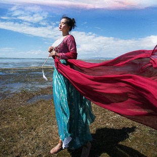 【199专区】春夏新款刺绣连衣裙改良版汉服长款雪纺烫金仙女裙子