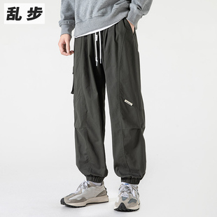 束脚工装裤男款夏季宽松大尺码休闲裤美式薄款潮牌纯棉哈伦运动裤