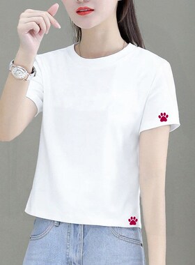 CP国潮正肩短袖t恤女夏季高中生短款修身小个子显瘦圆领T恤上衣