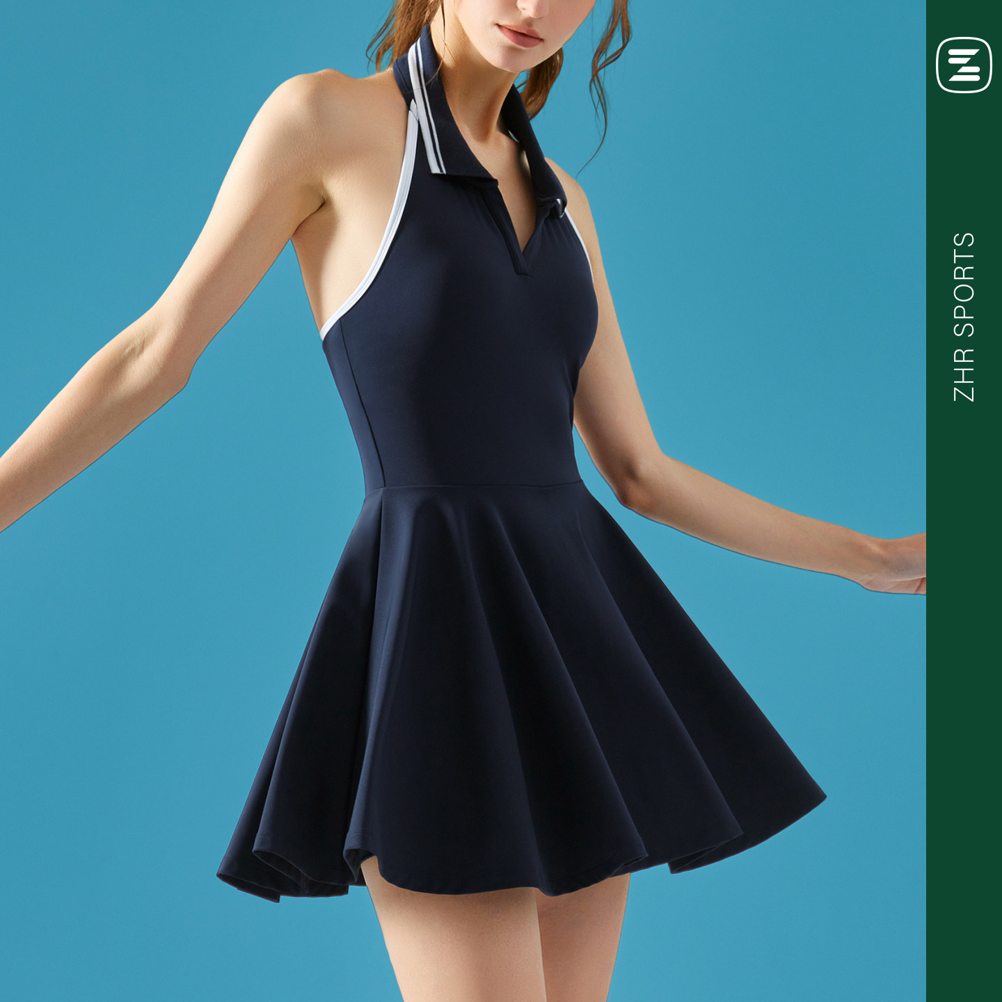 zhrsports 25新款运动网球裙子修身羽毛球服网球服polo连衣裙女