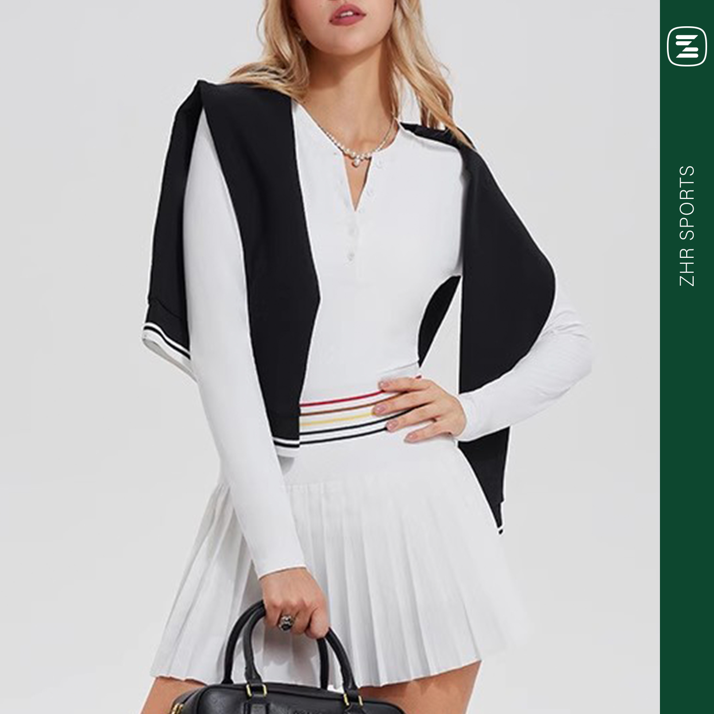 ZHRSPORTS 新款运动上衣女秋冬V领亨利衫长袖t恤修身显瘦网球服