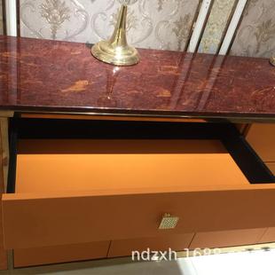 后现代贴皮餐边柜客厅双门带抽屉储物柜大理石边柜备餐桌轻奢现代