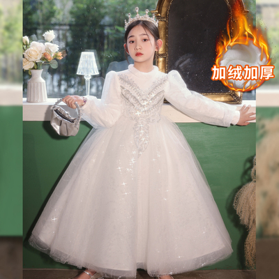 女童礼服秋冬加绒轻奢小众高端生日钢琴演奏主持人婚礼花童公主裙