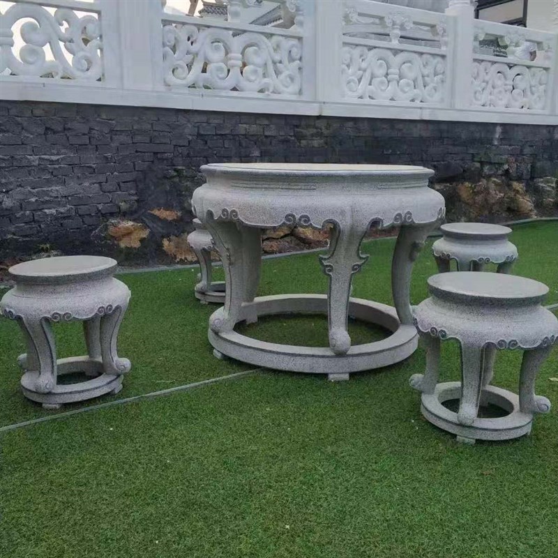石桌石凳庭院花园石头桌椅凳子复古中式休闲圆桌天然大理石户外