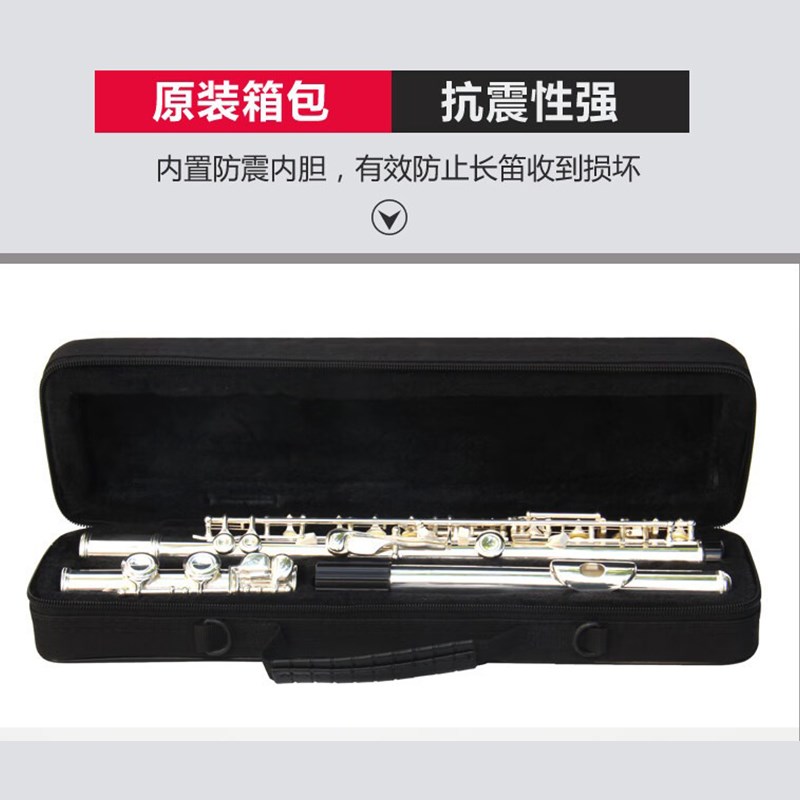 津宝长笛乐器c调16孔开闭孔两用附E键17孔儿童笛子5238/6248镀银