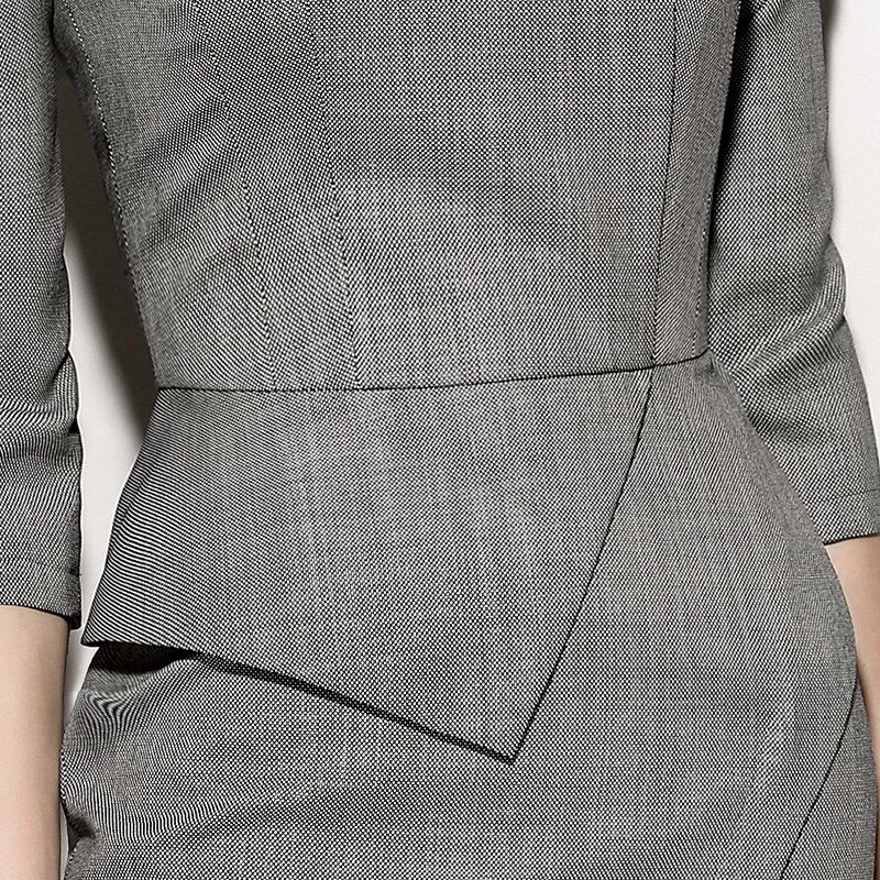 颈袖添香2024春新款女装工作正装修身包臀灰色短袖ol连衣裙