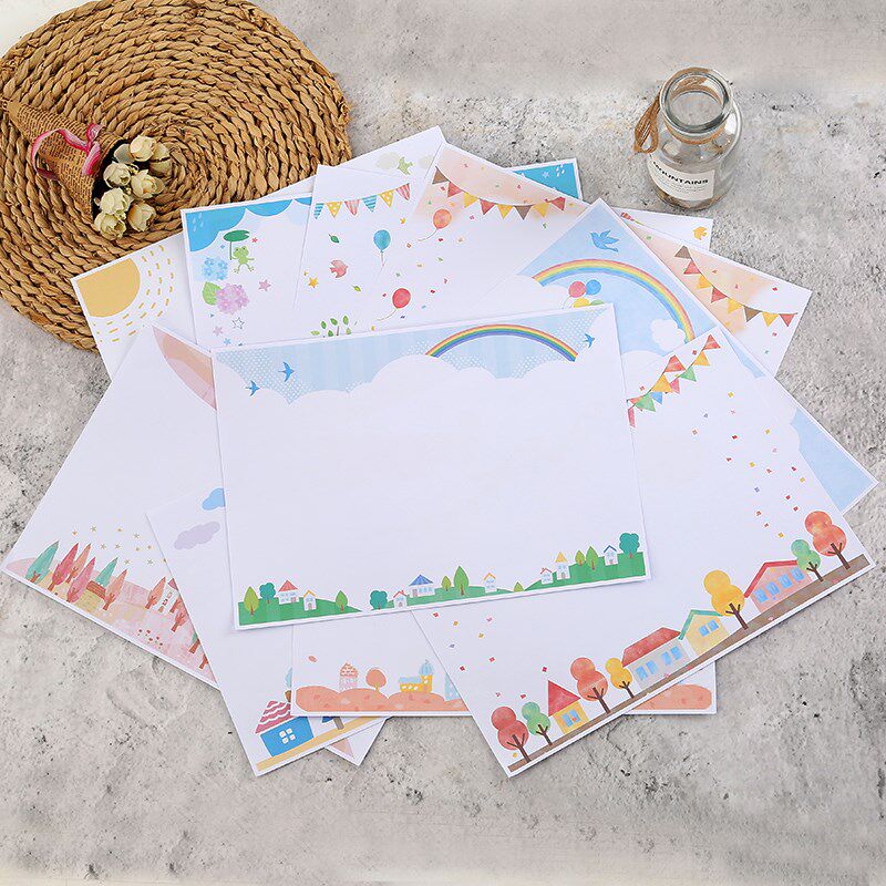 文雯文具 手绘可爱卡通A4横版信纸 唯美小清新学生书写画画信笺纸