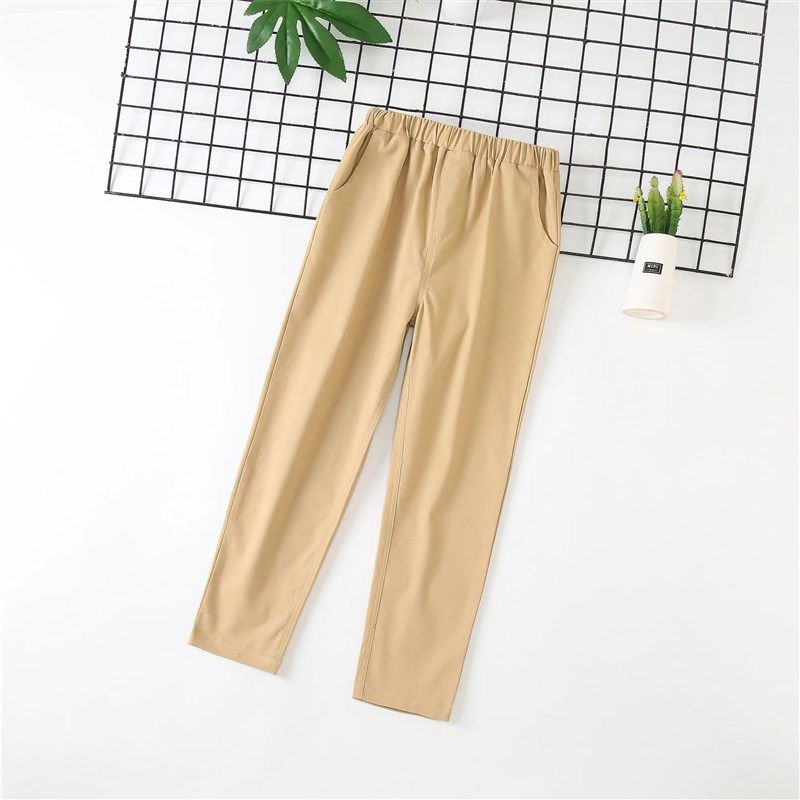 儿童长裤男童卡其色休闲西裤藏青纯棉全松紧直筒裤中小学生校服裤