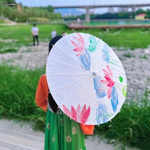 网红空白油纸伞儿童diy手工材料手绘雨伞白色中国风古风装饰道具