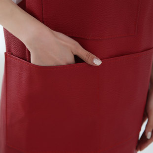 韩背心式 皮革PU围裙防水防油厨房做饭反穿罩衣成人男女秋冬厚围腰