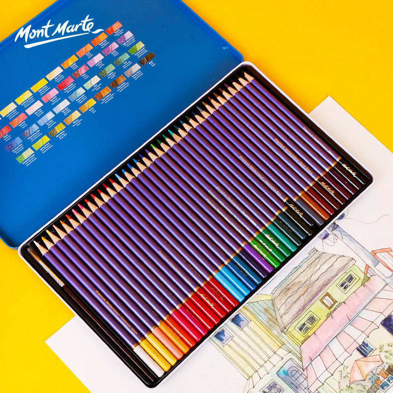 蒙玛特 彩铅笔手绘画学生用水溶性彩铅笔36色套装油性手绘铁盒礼