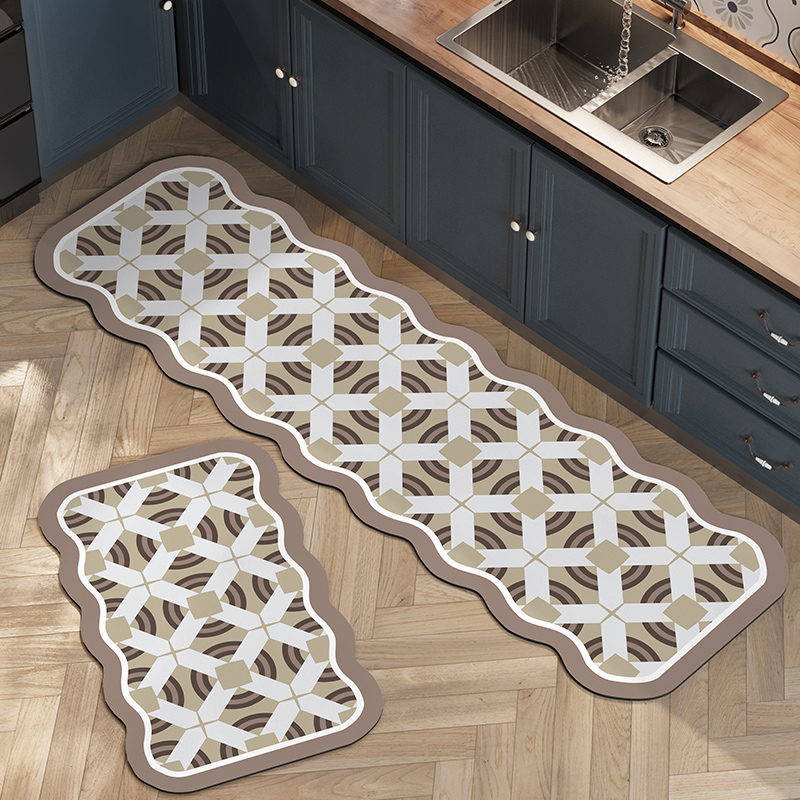 新款美式长条厨房地垫防滑防油耐脏地毯脚垫可擦免洗pvc皮革定制