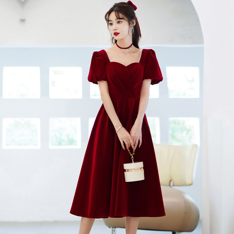 礼服轻奢小众高端聚会宴会平时可穿小个子结婚回门红色晚礼服裙