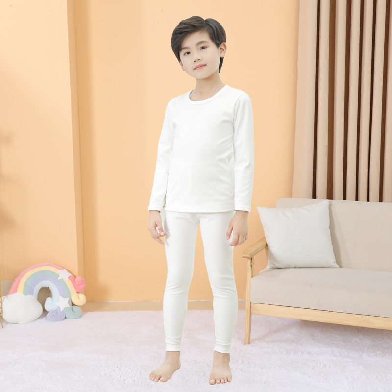 加绒儿童保暖内衣套装男童秋衣秋裤女童纯白色活动紧身打底加厚棉