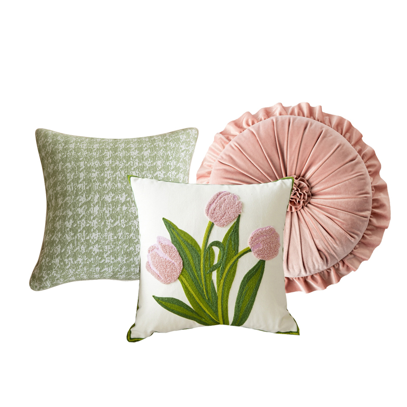 法式轻奢抱枕高级感靠枕欧式靠垫花朵枕套女生睡觉靠枕可爱田园风
