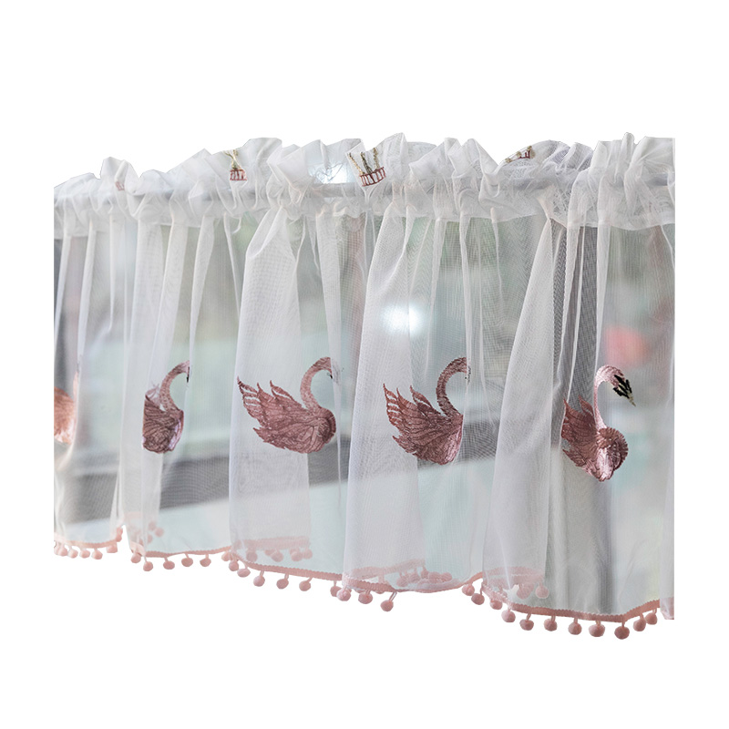 美式咖啡帘短帘门帘北欧半帘欧式纱帘厨房小窗帘卧室白纱天鹅装饰