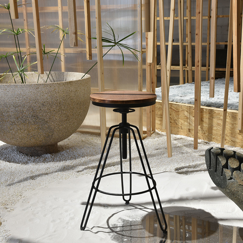 美式乡村家用餐椅铁艺升降吧台椅高脚凳北欧工业风吧凳旋转酒吧椅