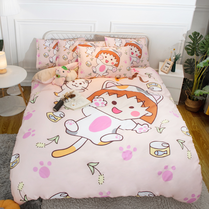全棉卡通少女心樱桃小丸子系列三件套女生家用单人纯棉1.8m四件套