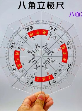 二十四山透明罗盘立极尺八卦尺子立极规立级尺24山图分金尺八工规