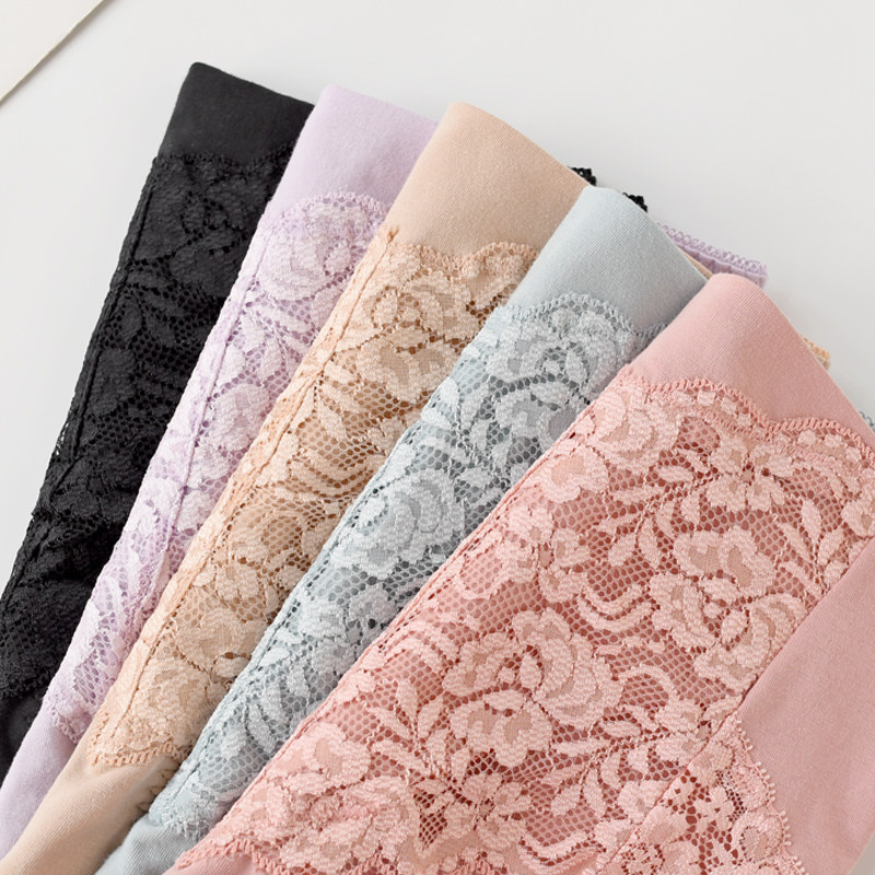 纯棉内裤女轻奢蕾丝无痕全棉中腰包臀大码收腹女士三角短裤头夏季