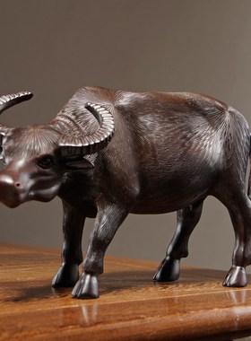 黑檀木雕十二生肖水牛摆件实木牛气冲天家居办公桌面装饰工艺礼品