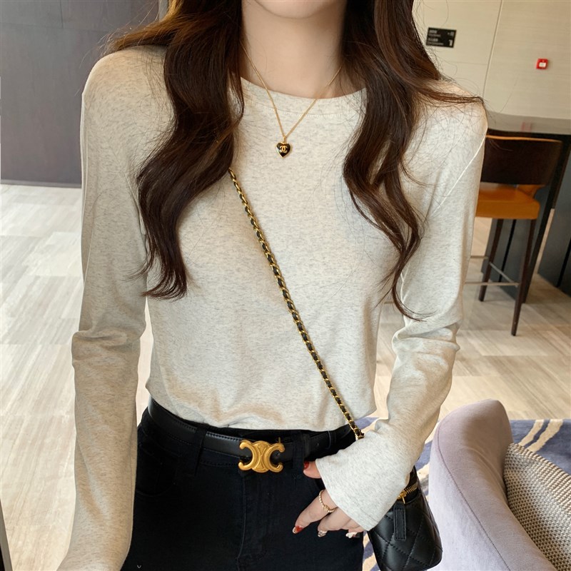 白色打底衫女内搭2024新款春秋冬圆领长袖T恤修身高级感早秋上衣