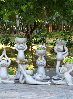 花园装饰庭院瑜伽青蛙花盆动物花缸创意植物别墅阳台布置落地摆件