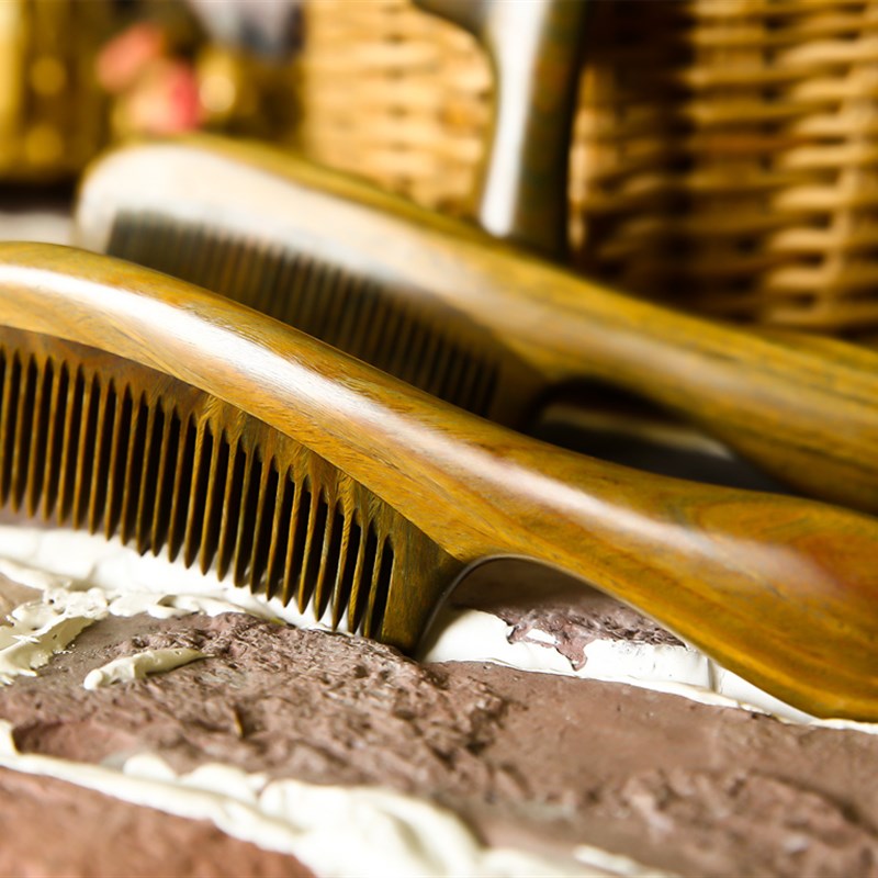 圣诞节礼品加厚柄绿檀木梳子按摩梳防静电脱发包邮刻字檀香木梳