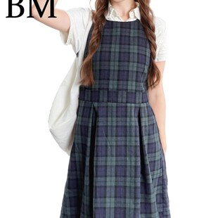 BM格子连衣裙学院风收腰乖乖发财宅女宝藏JK修身百搭绿格子背心裙