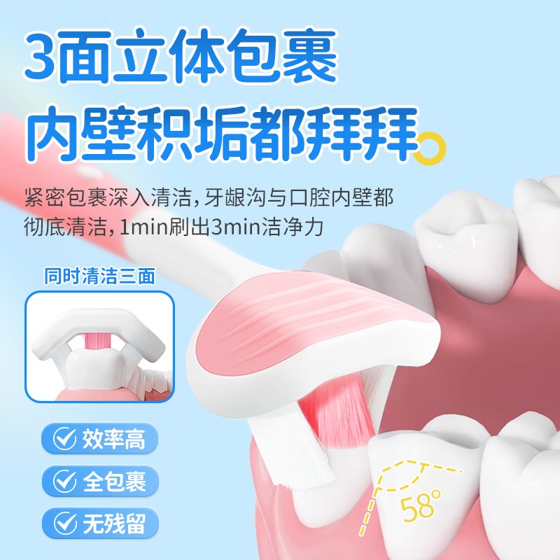 三面牙刷儿童牙刷3到6一12岁软毛换牙期非牙膏刷套装u型3d可吞咽