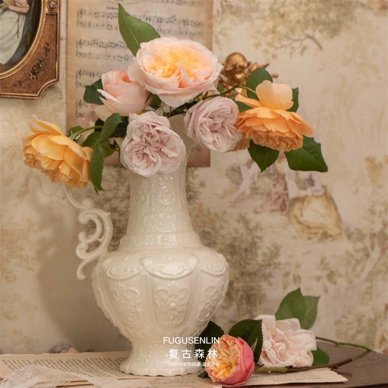 复古森林法式典雅浮雕陶瓷奶壶花瓶摆件干鲜插花水培花器家居装饰,家居饰品,花瓶,淘宝优惠券,粉丝福利购,淘宝优惠卷