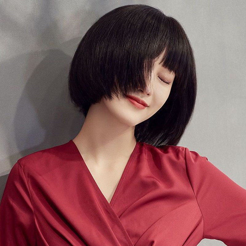 假发真发全真人发全头套女短发自然波波头发型2023新款整顶假发套