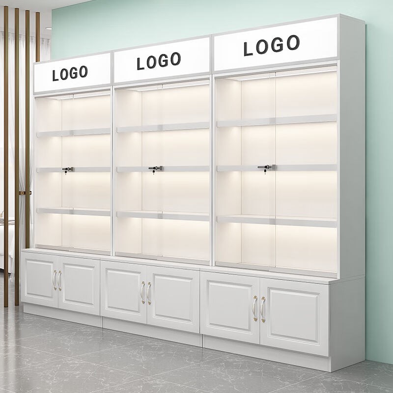 温鑫福超市货架展示架便利店带玻璃化妆品样品货柜展示陈列柜[亚