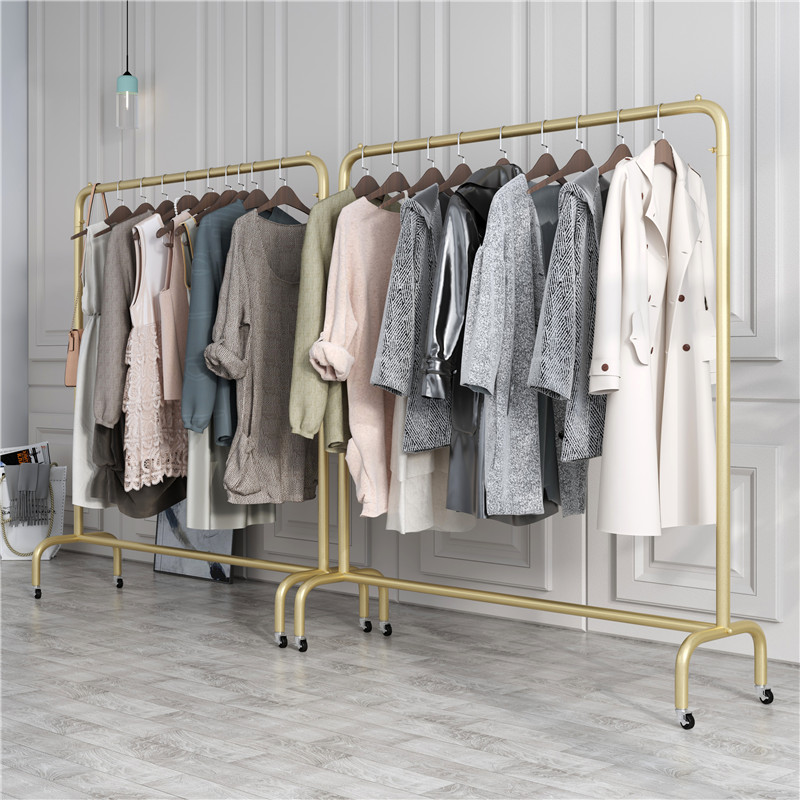 服装架展示架水管落地式龙门架晾衣架镀锌管单杆挂衣架移动带轮子