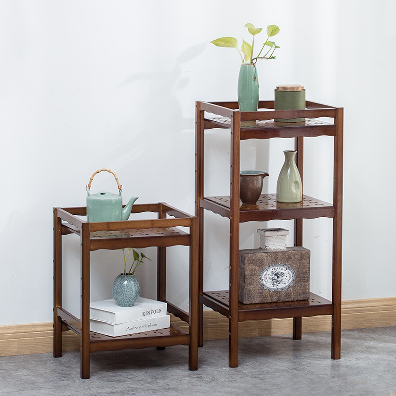 楠竹花架置物架实木室内落地式新中式木花盆架仿古客厅吊兰花架子