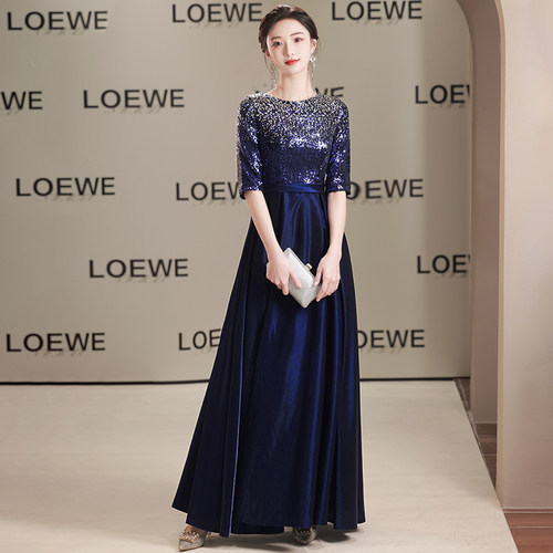 大合唱团演出服女长裙宝蓝色晚礼服朗诵独唱礼仪走秀舞台表演服装