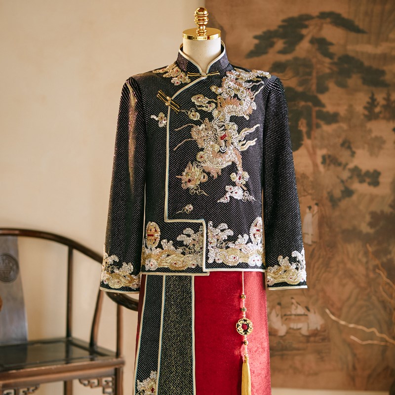 男士秀禾服2024新款中式新郎敬酒礼服结婚婚服秀和男装接亲龙凤褂