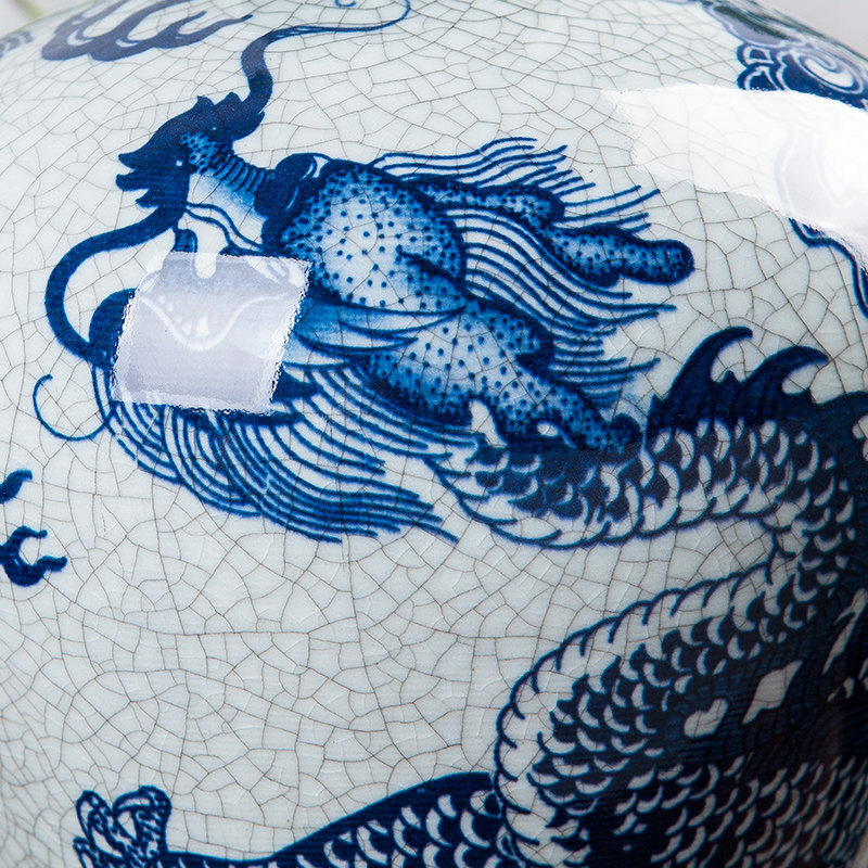 景德镇陶瓷器花瓶仿官窑裂纹釉龙纹花瓶插花中式家居客厅装饰摆件