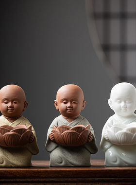 陶瓷中式复古小沙弥童子香薰烛台座禅意家用室内创意佛像桌面摆件